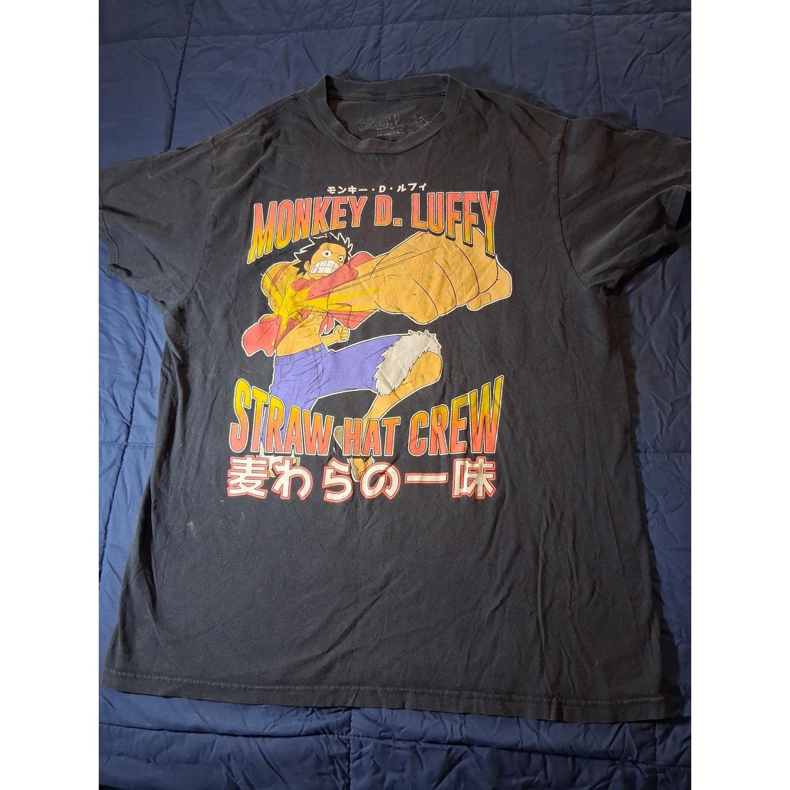 One Piece Monkey D Luffy Straw Hat Crew Black Graphic T-Shirt Mens XL Ripple Jct S