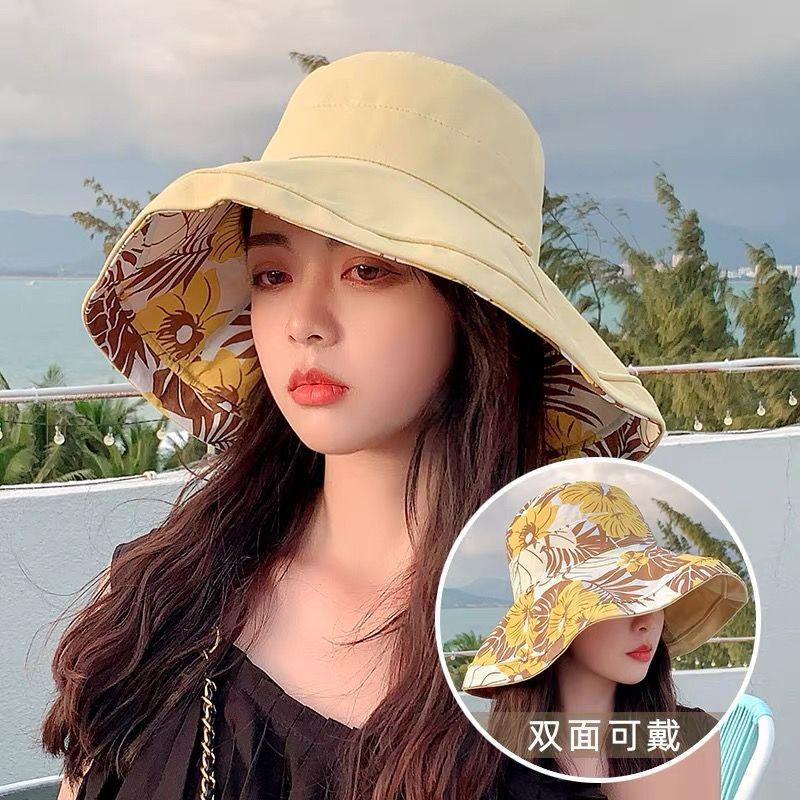 Double-sided sunscreen bucket hat women's summer sun hat new outdoor travel hat breathable face hat
