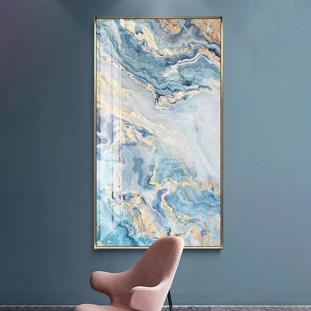 Abstract Gold Foil Canvas Poster Texture Paint Flowing Porch Decorative Painting Modern Blue Rivers Prints for Living Room Decor