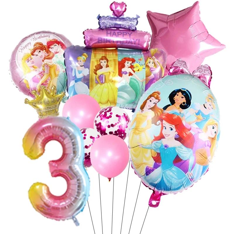 Princess Cinderella Belle Mermaid Balloons 32Inch Number Birthday Party Decoration Princess Helium Balloon Set Girls Baby Shower
