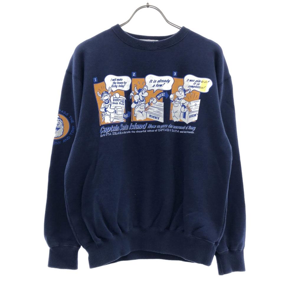 CAPTAIN SANTA made in Japan Print Long sleeve sweat trainer S Navy Men's Used