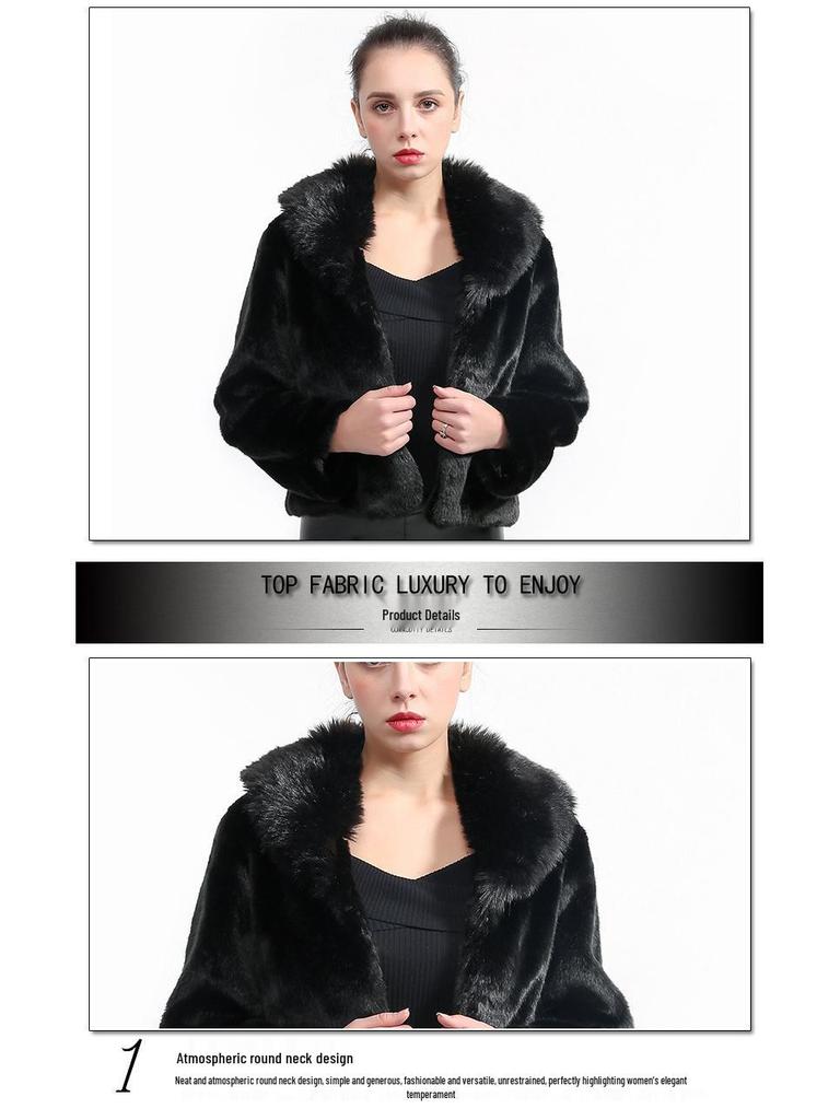 Damskie modne futro ze sztucznego futra z kołnierzem z futra lisa - Casualowe i ciepłe, wzór wydry i królika