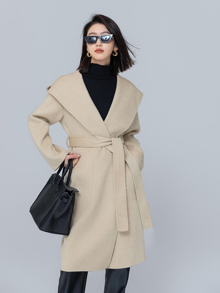 Alpaca Wool Hooded Mid-Length Coat - Autumn/Winter Loose Fit Overcoat