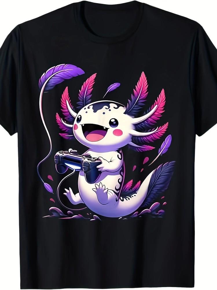 [Cute Axolotl T-Shirt] Cotton Men s Casual T-Shirt | Short Sleeve, Unisex T-Shirt S