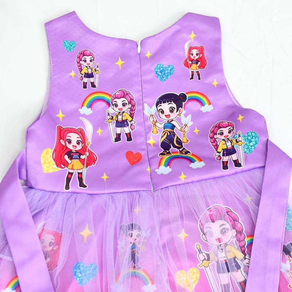 82993 Kid Girls Kpop Demon Hunters Sleeveless Bow Mesh Dress