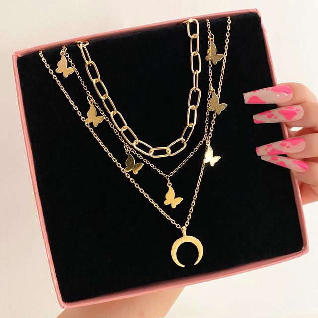 Silver Color Shining Crystal Butterfly Pendant Necklaces Double Layer Pendant Clavicle Choker For Women Jewelry Gifts