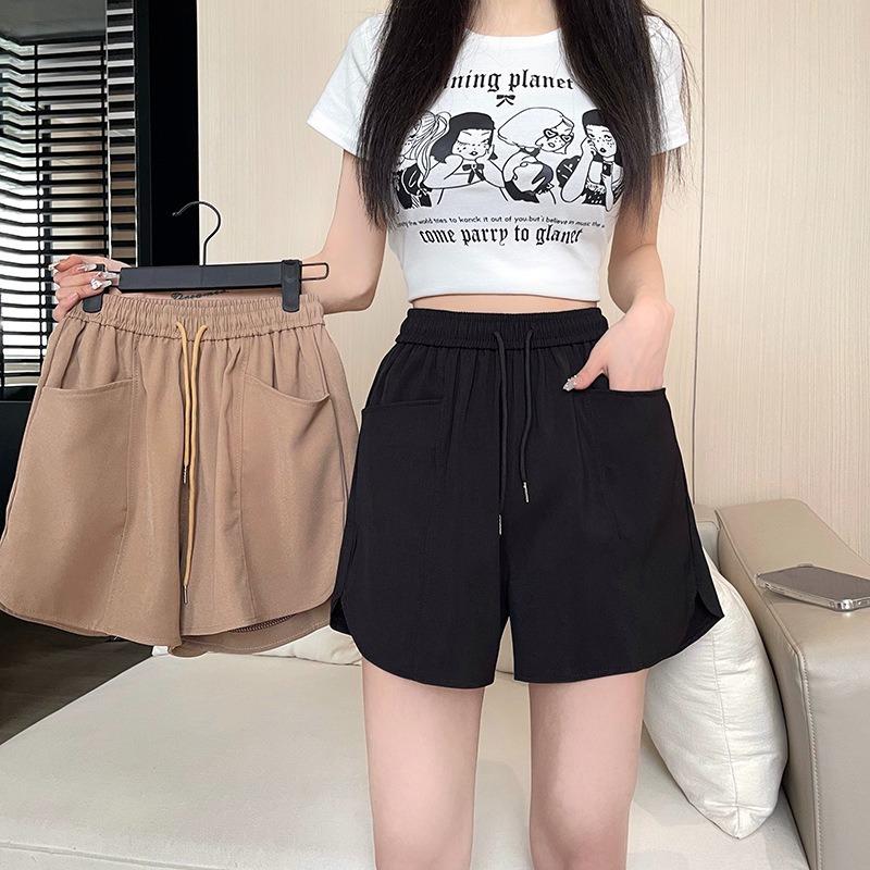 Casual Shorts Women's Summer Slim High-waisted Drawstring Pocket Sports Three-quarter Pants Loose and Slim