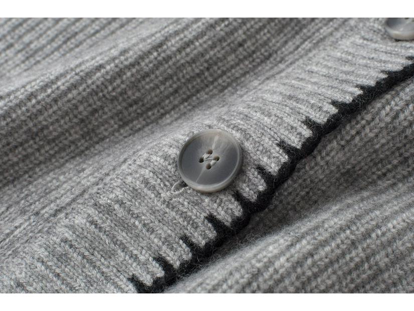 European & American Style Grey Hand-Stitched Cashmere Cardigan Sweater Coat