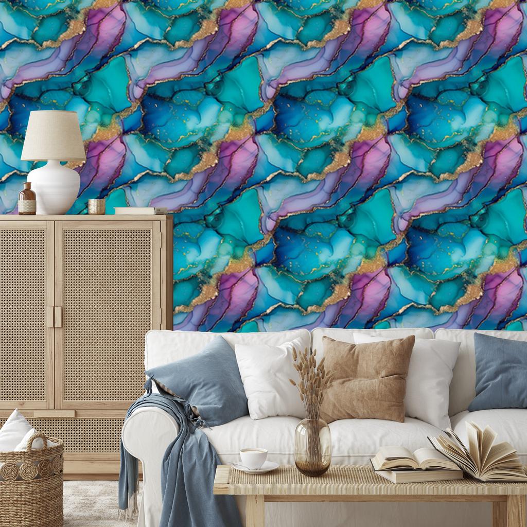 Ink Wallpaper Turquoise, Blue, Violet and Navy Blue 50x1000
