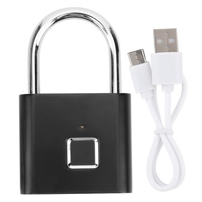 Smart Fingerprint Padlock USB Rechargeable Security LED Lock for Backpack Luggage CabinetBlack
