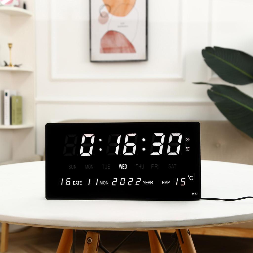 LED Digital Perpetual Calendar Clock with Smart Night Light for Living Room