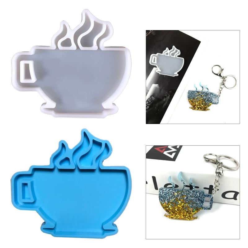 Reusable Silicone Keychain Mold For Epoxy Resin Art Creative Coffee Cup Shape Keyring Casting Mould