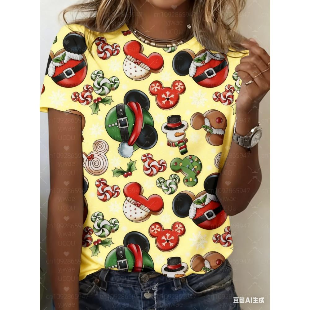 

Women s Christmas print summer lightweight O-neck short sleeved shirt 5XL