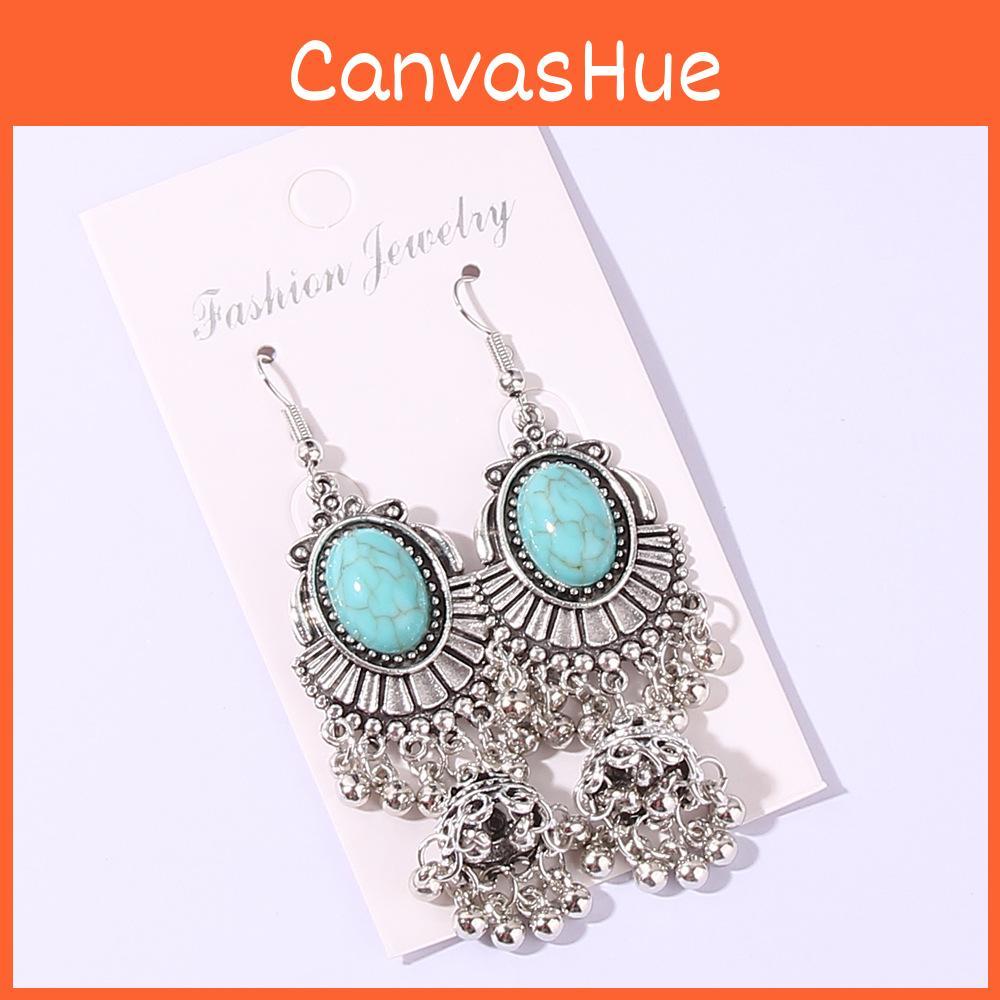 Style Ethnic Alloy Dangle Earrings Featuring Peacock Blue Finish For Ladies