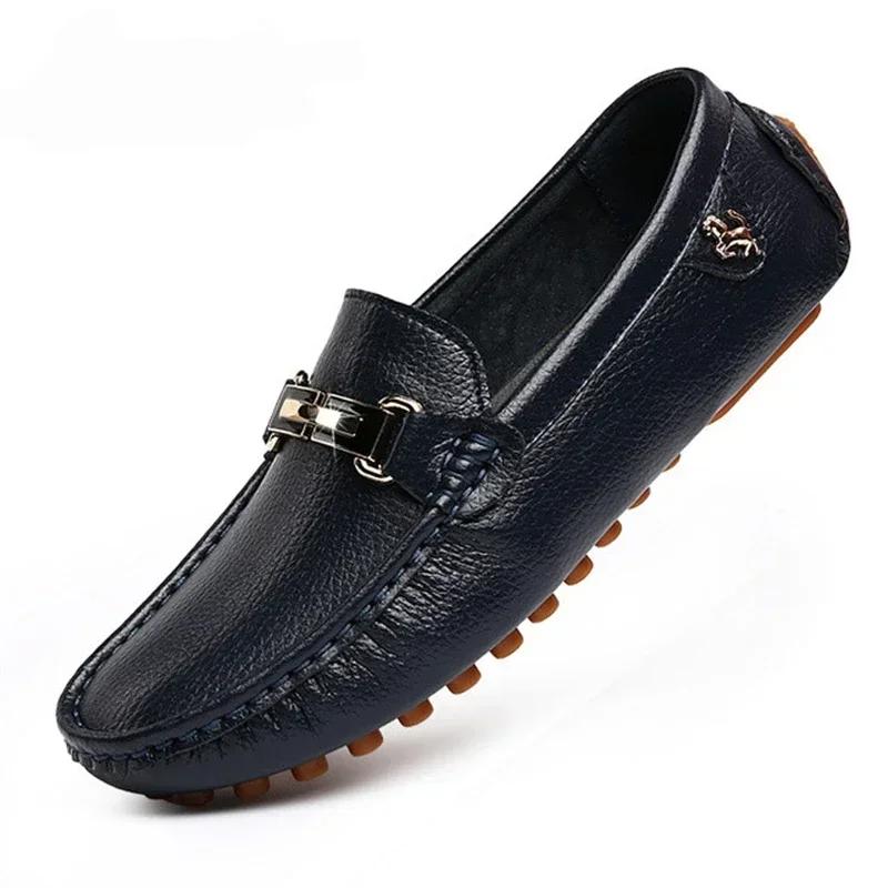 Blue Loafers Men Handmade Leather Shoes Casual Driving Dad Flats Slip-On Moccasins Men Shoes Plus Size 46 47 48 Chaussure Homme