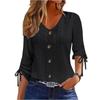 Damen V-Ausschnitt Knopfleiste Strickoberteil Mittellange Ärmel Strukturmuster Dehnbarer Sitz Leichtes Pullover-Shirt für Freizeitkleidung