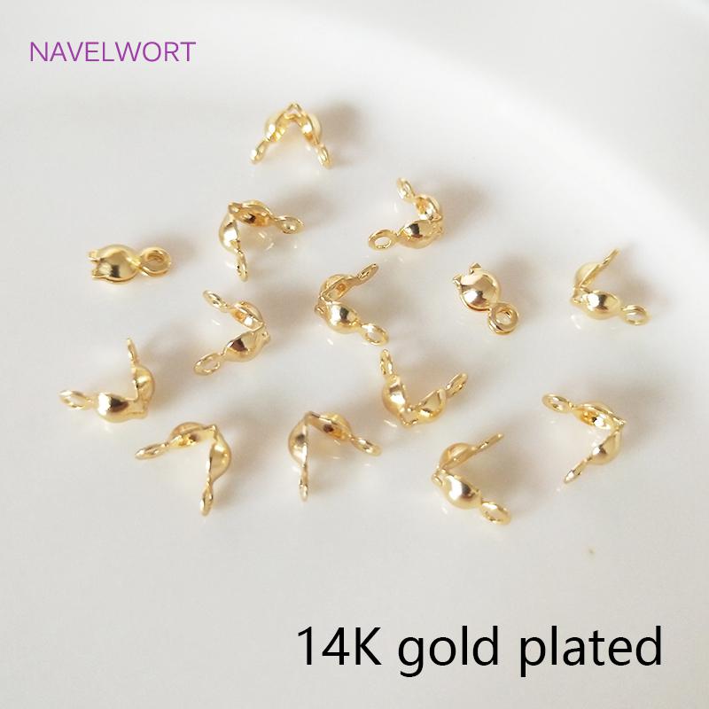 Jewellery Making Supplies Findings Thickened 14k/18k Real Gold Plating 4MM Double-Cup Bead Tip Crimp Cover for DIY