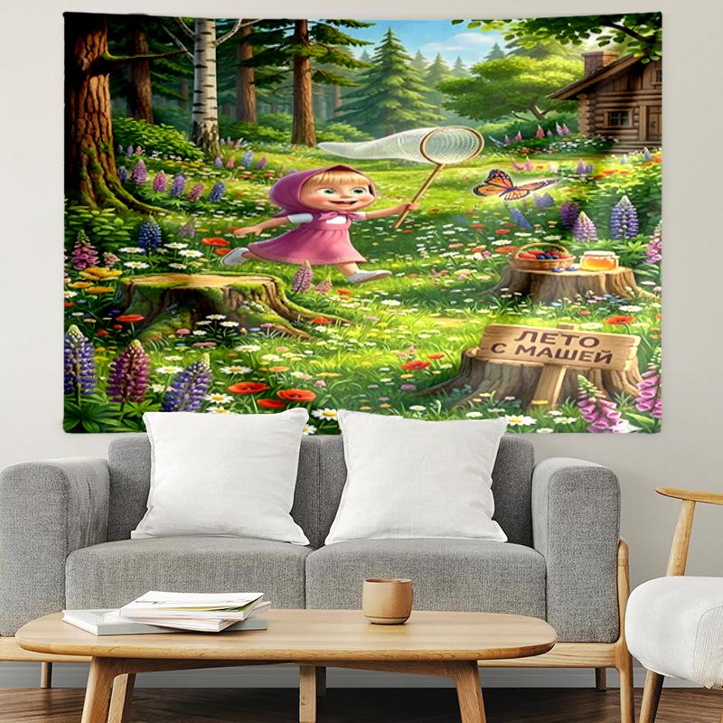 Masha and The Bear Print Tapestry, Lightweight Wall Hanging, for Bedroom, Dorm, Living Room, Home Art Decor - Birthday Christmas Gift for Friends
