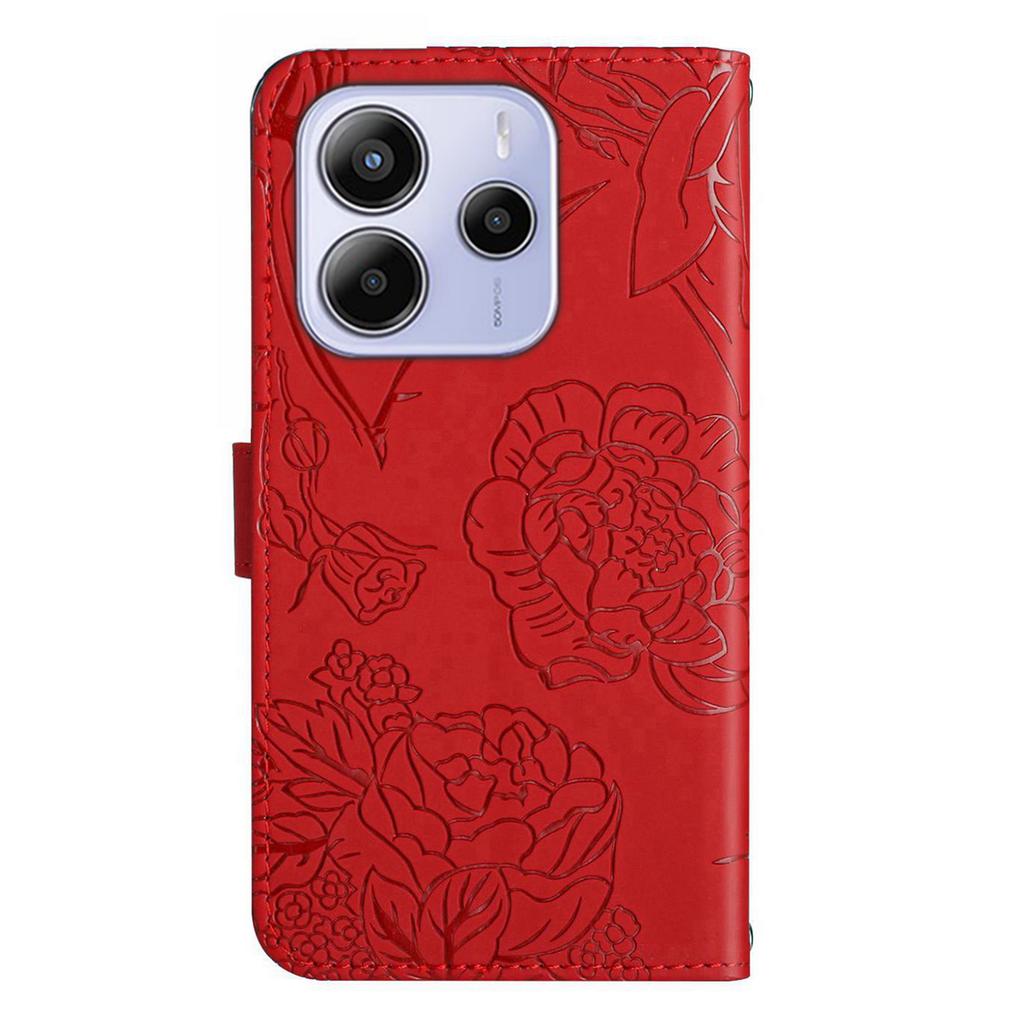 For Xiaomi Redmi Note 14 4G (163.25mm) Case Leather Phone Cover with Strap, Butterfly Flower Imprint
