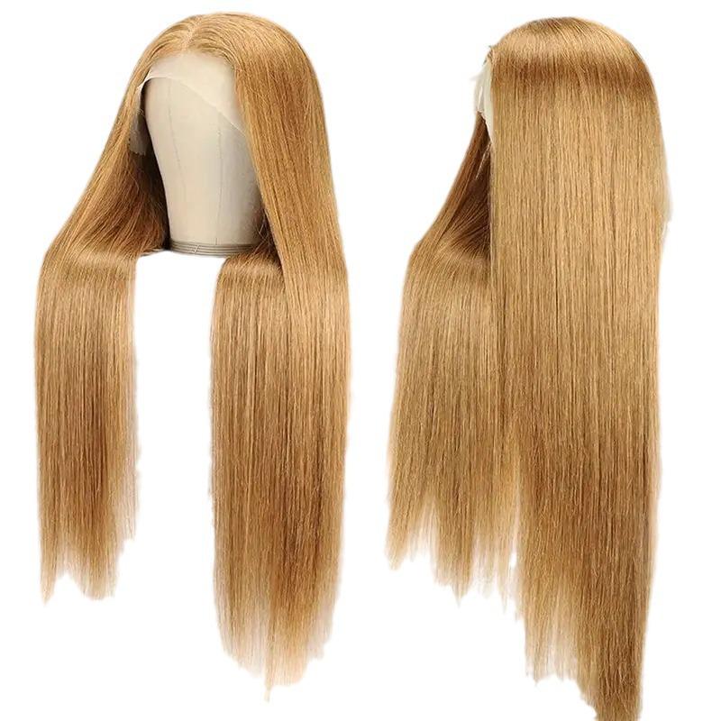 European & American Fashion Golden Straight Lace Front Wig - Middle Part Hairpiece