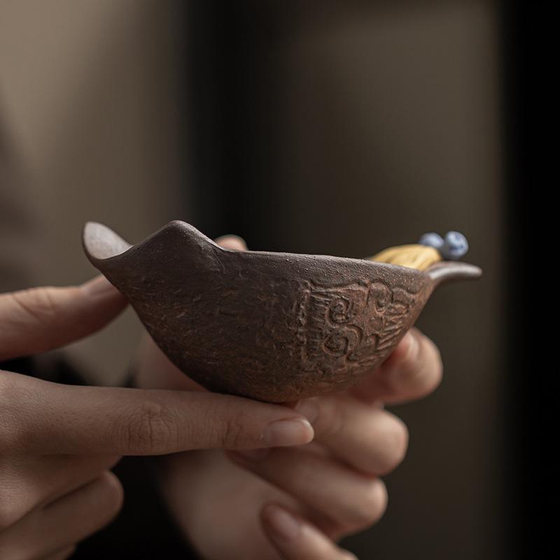 Coarse Pottery Tea Scoop Traditional Tea Leaf Holder Chahe Shovel Awakening Tea Ladle Oolong Tea Chinese Tea Set Collection Gift
