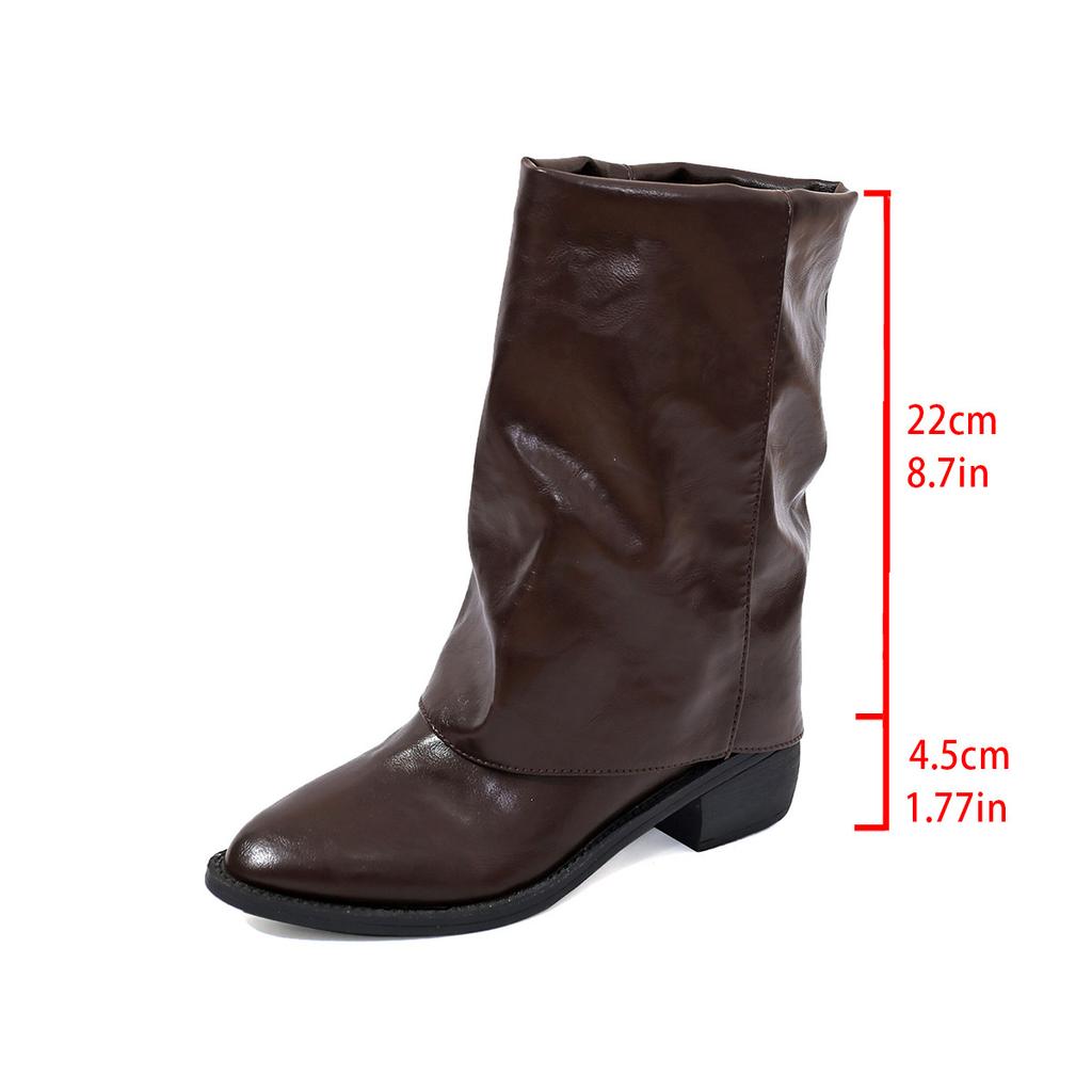 Fashion Retro Pointed Toe Mid Heel Fashion Boots for Women Autumn 2025 New British Style Mid-Calf Boots PU Leather Slip On Botas Mujer
