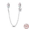New 100% 925 Silver Lucky Clover Safety Chain Charms Bead Fits Original Pan Bracelet Pendant Women Fashion Fine Diy Jewelry