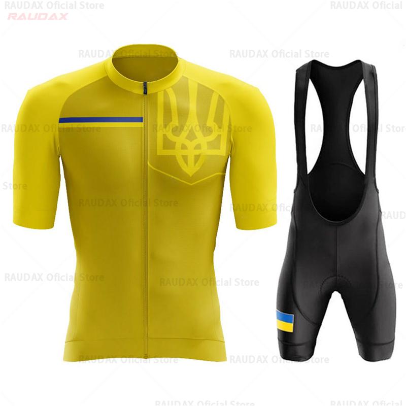 2026 m. vasaros kvėpuojantis dviračių aprangos komplektas Ukrainos sporto komanda Trumpomis rankovėmis Vyriškas Lauko sportas Dviračio apranga Kvėpuojantis Kalnų dviračio drabužiai