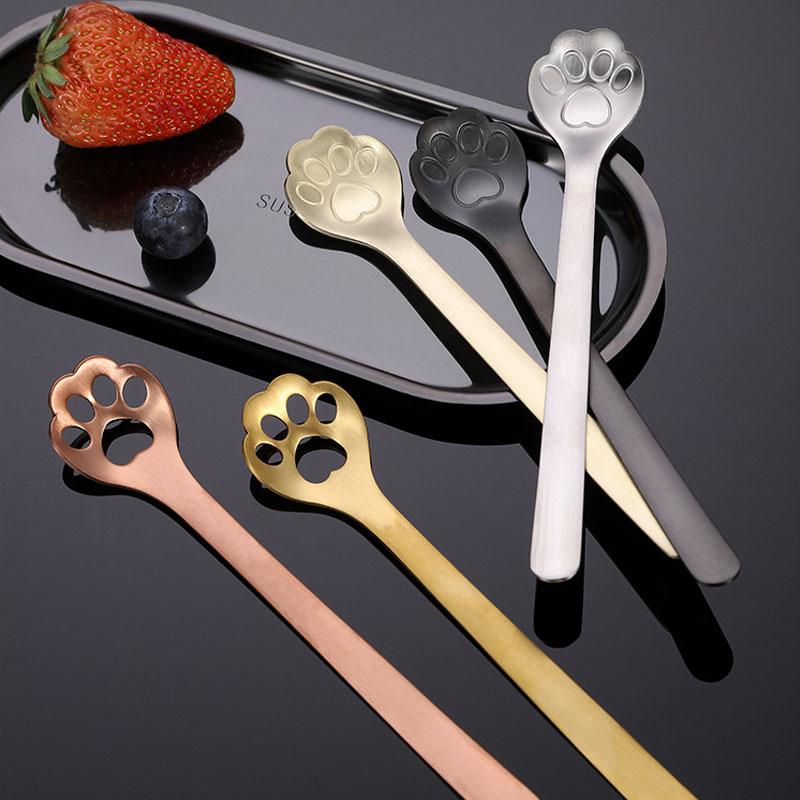 2Pcs Cat Paw Shaped Stainless Steel Spoons Coffee Stirring Teaspoons for Mixing Drinks Sugar Cake Dessert Ice Cream