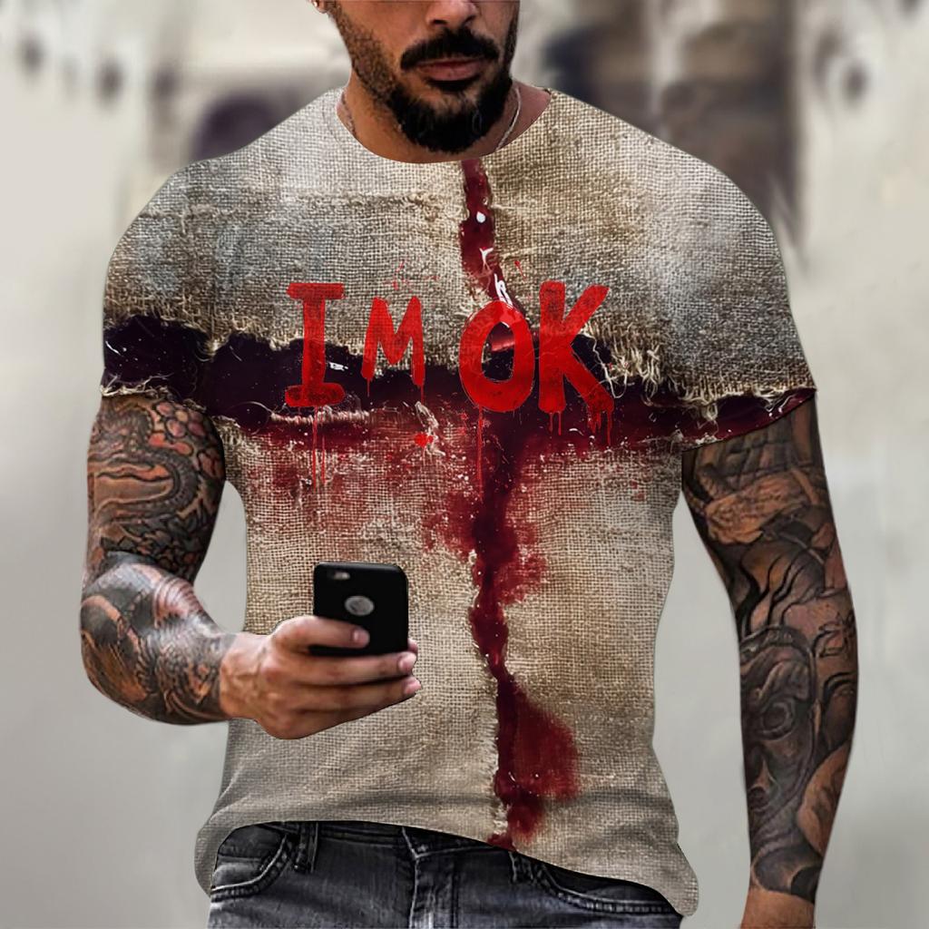 Halloween printed men's round-neck cotton-like short-sleeved top T-shirt