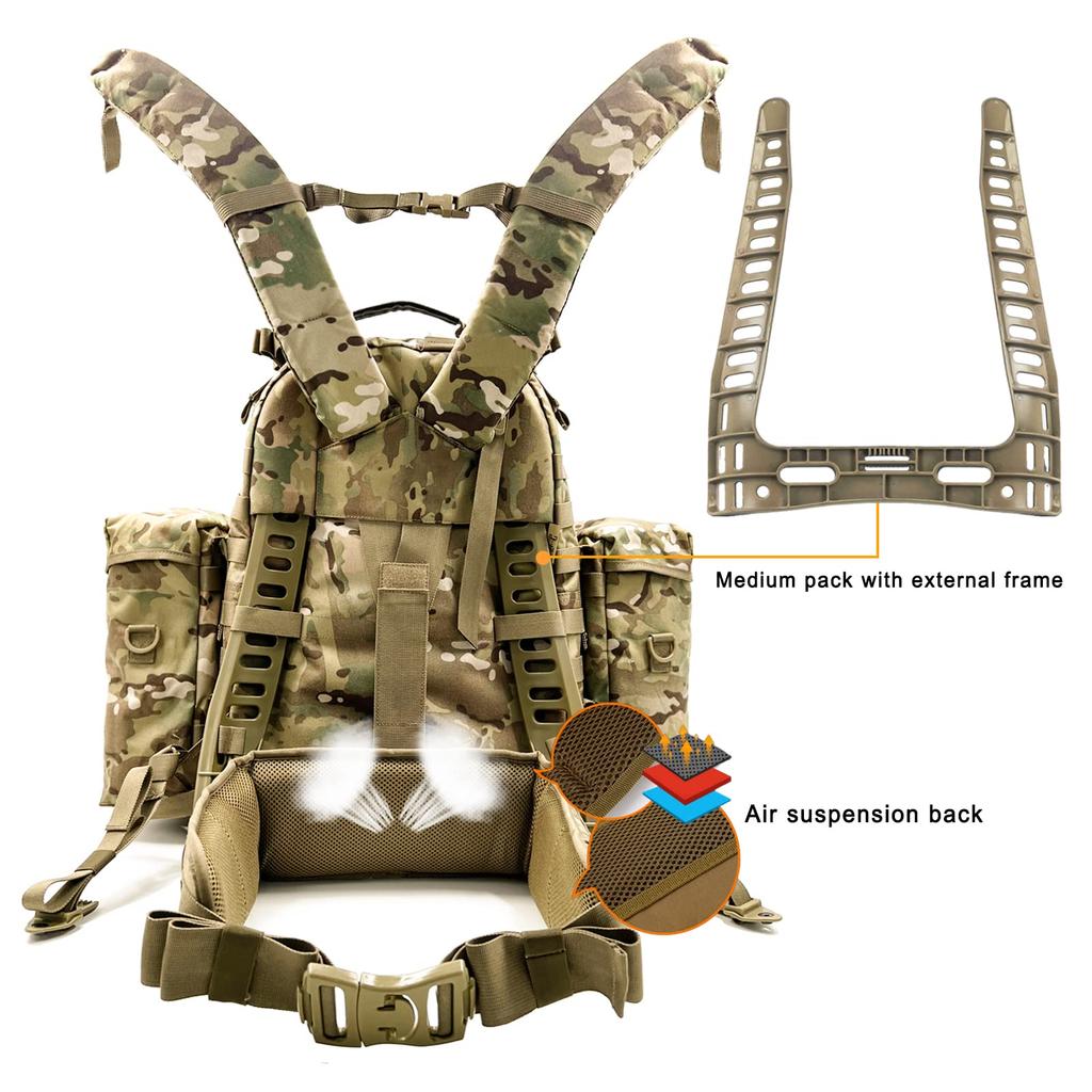 [Akmax.cn] Militärischer Molle II Rucksack, Armee Mittlerer Rucksack, 50L, mit Rahmen, für Outdoor-Aktivitäten, Wandern, Camping, MulticamGreen (Rahmen Multicam)