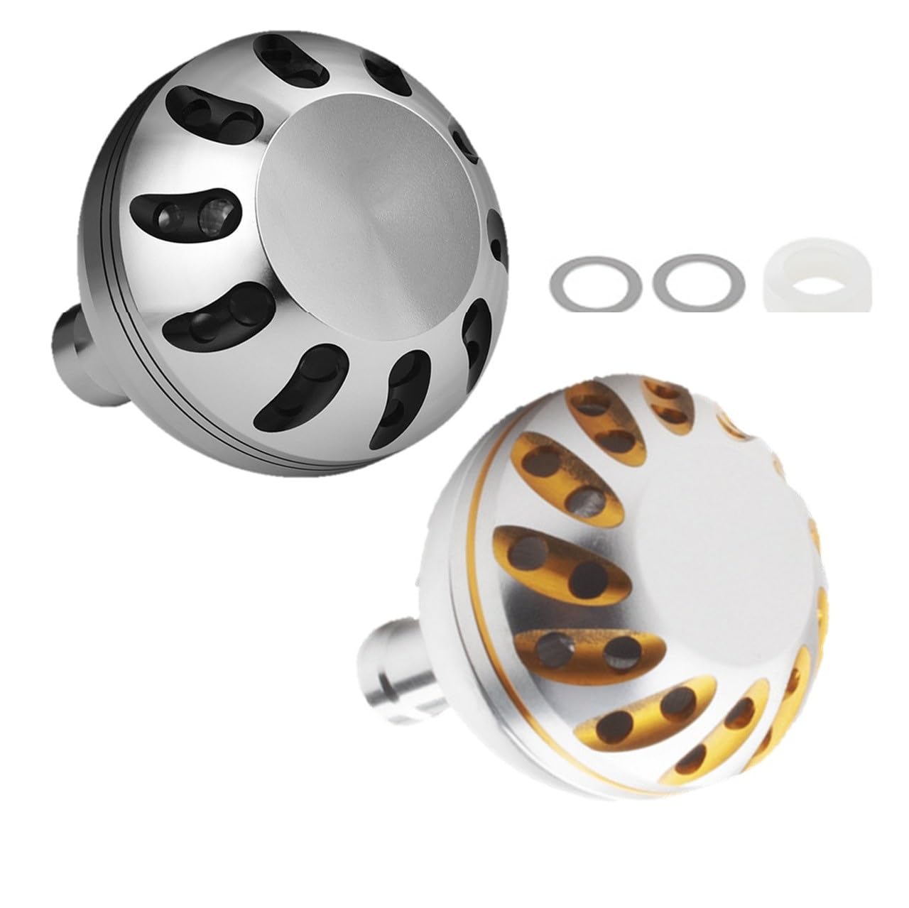 

APAGAI Power Handle Aluminum Round Set of for Shimano A and Daiwa S Spinning Universal 38mm Round Silver Black x Silver Knob, Knob, 2, Reels, Fishing,