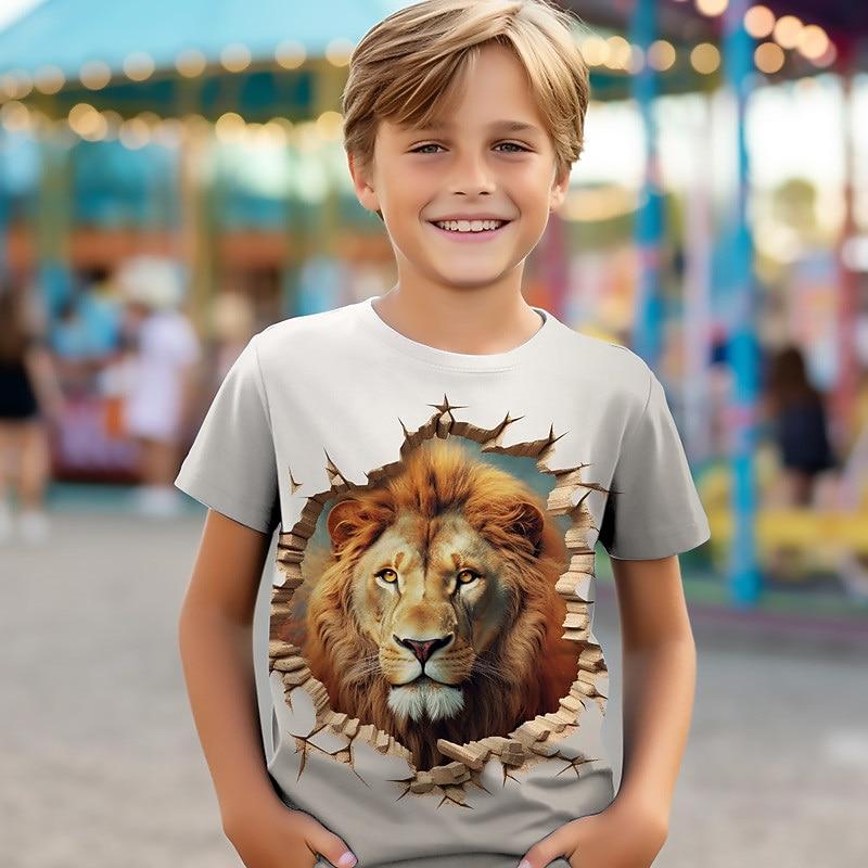 

Boys 3D Lion Giraffe Wolf Tee Shirts Short Sleeve 3D Print Summer Active Sports Fashion Kids 3-12 Years Crew Neck Outdoor Casual Daily Regular Fit 110cm