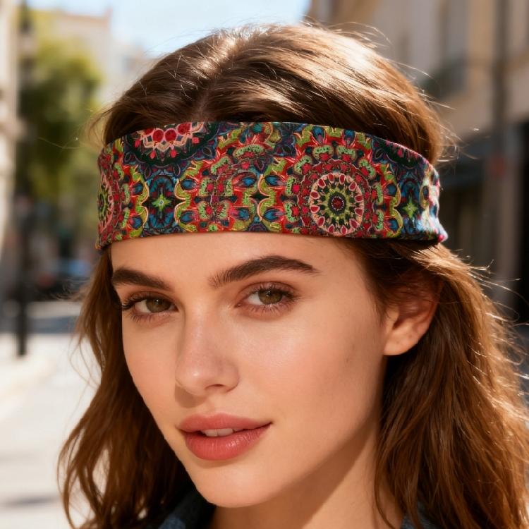 Sport Sweatband NonSlip Quick Drying Yoga HeadWrap Bohemian Print Wide Hairband For Men And Women Fitness Gym Activity