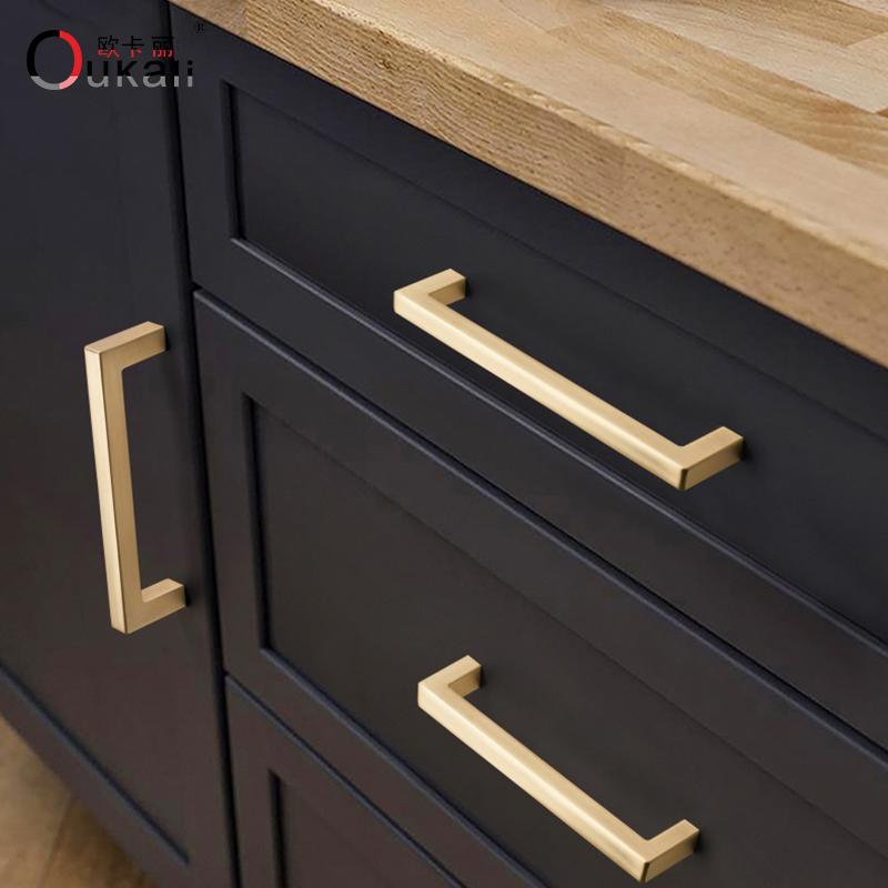 Oukali American Style Square Black Polish Chrome 128Mm 160Mm Furniture Gold Cabinet Handles Pull