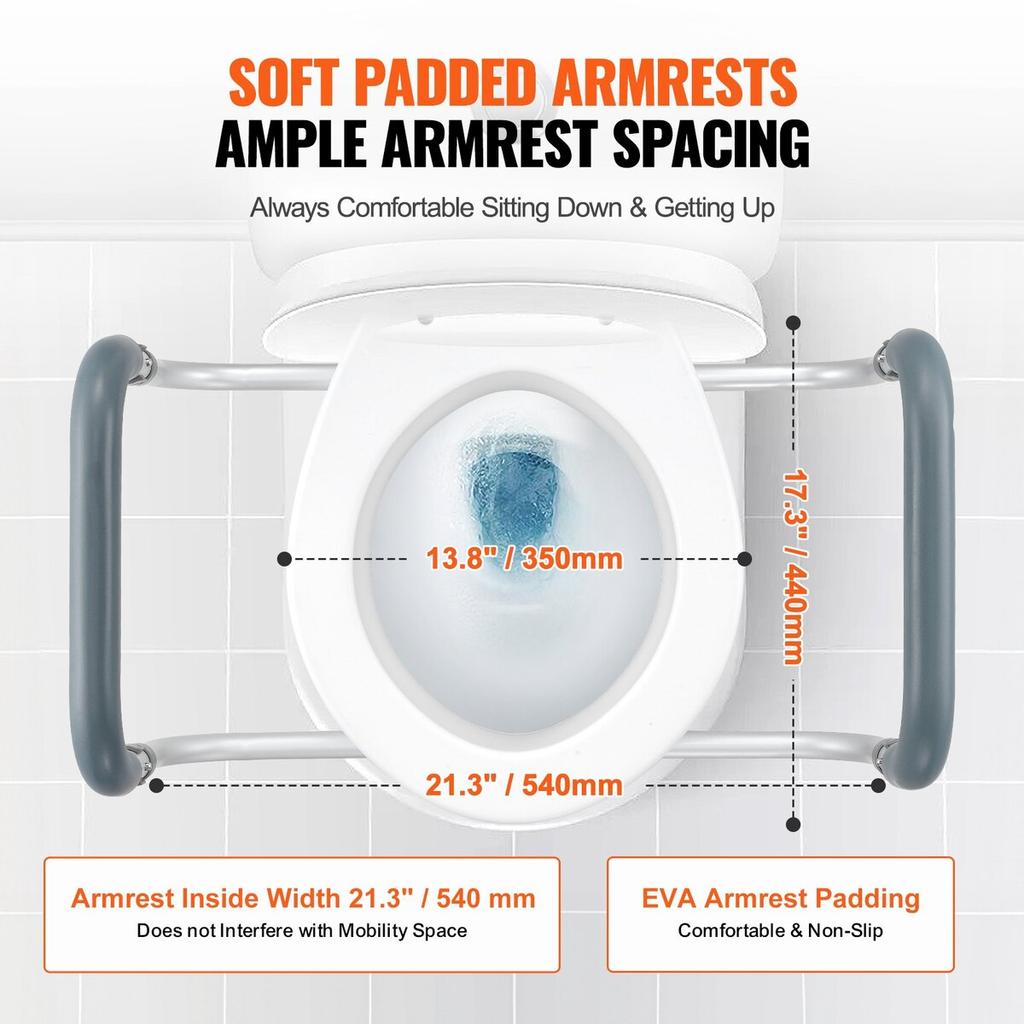 Raised Toilet Seat, 3.5" Height Raised, 300 lbs Weight Capacity, for Standard Round Toilet, Aluminum Handrail, with EVA Armrest Padding, for Elderly,