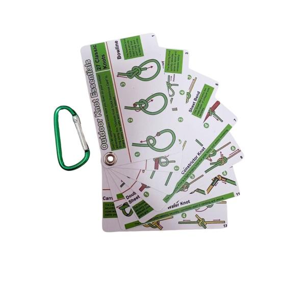 7Pcs/Set Knot Pocket Guide 27 Classic Knots Cards with Carabiner Reference Card Outdoor