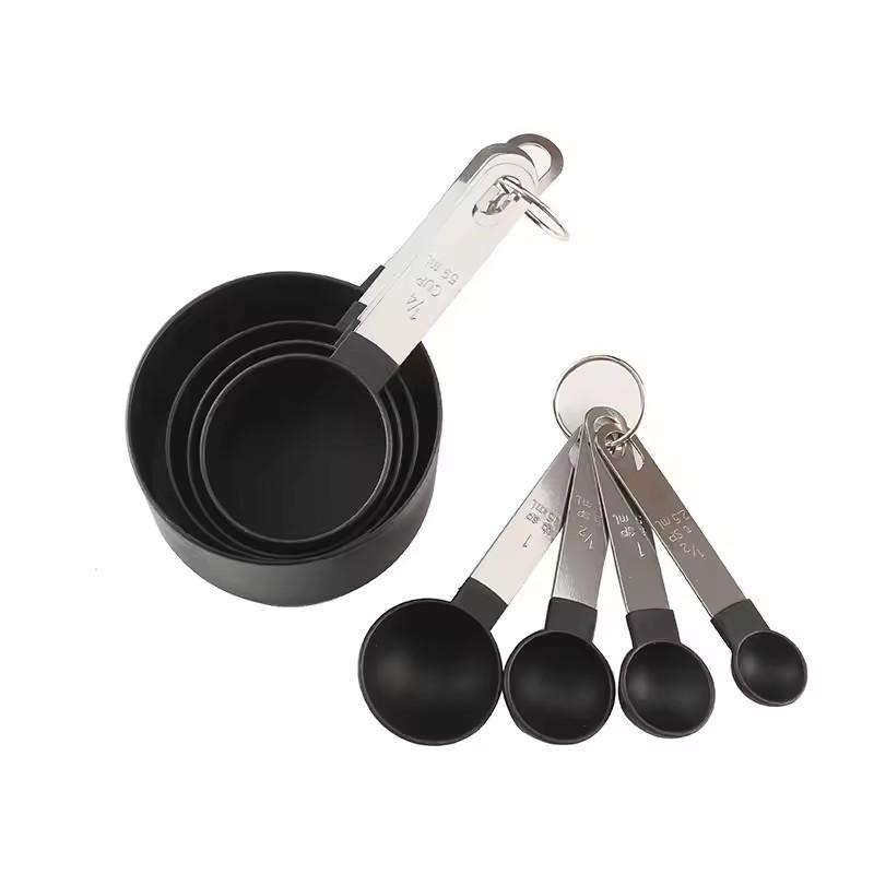 Ensemble de 8 tasses et cuillères à mesurer Pour la pâtisserie Gâteau Pâtisserie Ustensiles de cuisine Poignée en acier inoxydable Accessoires d'outils de cuisine Gadget noir