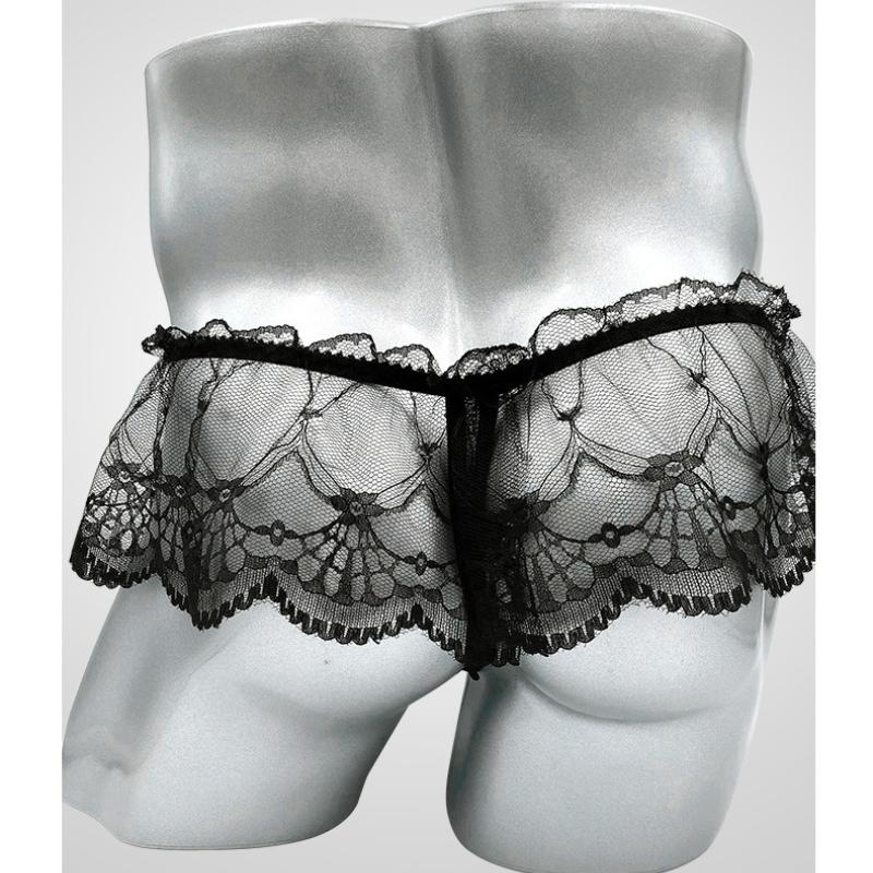 Gay Men Panties Sissy Lace Mini Skirt Thong Perspective Lingerie Crossdressers Underwear Bugle Pouch Underpant T-Back G-String