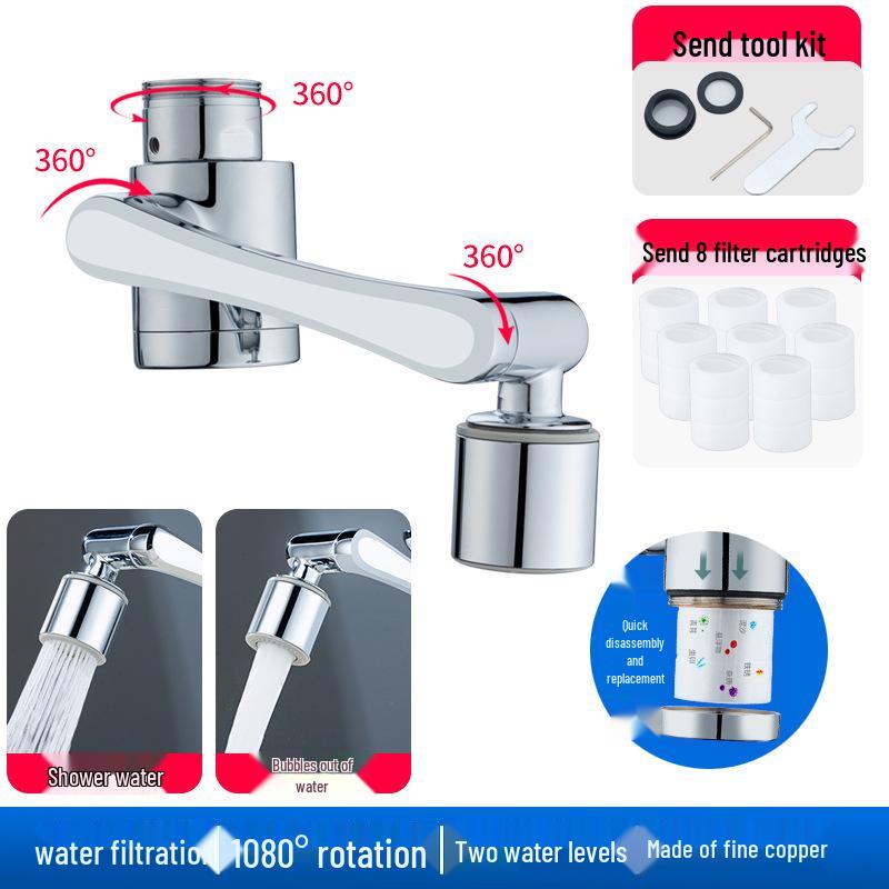 Universal 1080° Rotating Faucet with Lifting Anti-Splash Spout for Bathroom Face Washing and Brushing Teeth