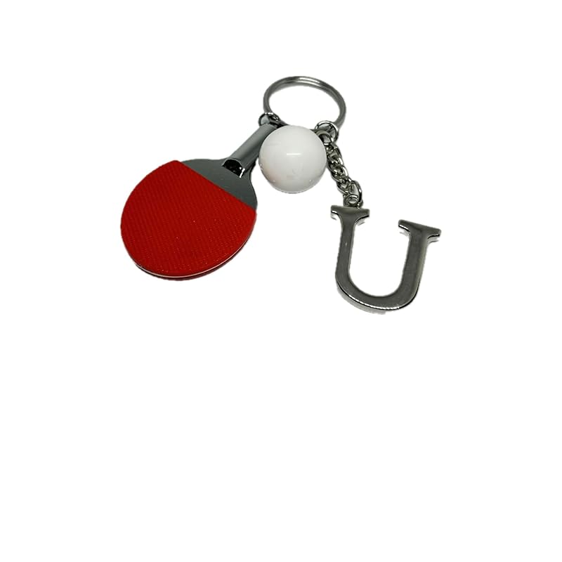 

table tennis with initials key ring souvenir present (U)