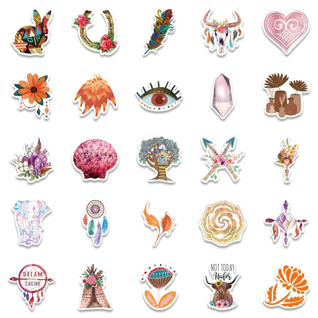 50 Cartoon Boho Style Graffiti Stickers Decorative Ipad Suitcase Notebook Diy Waterproof Stickers