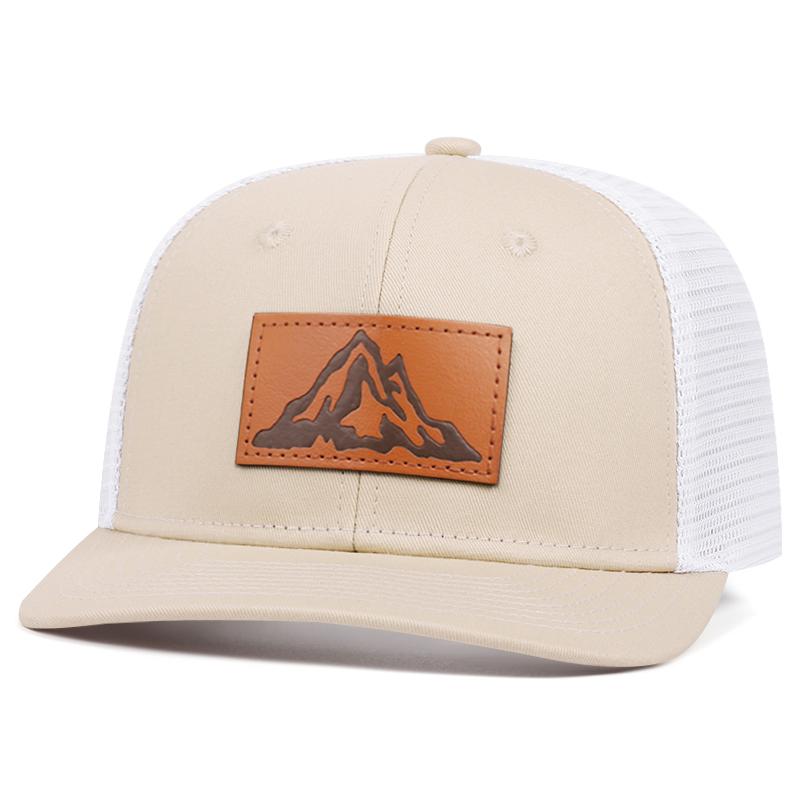 Fashion Men's Mountain Leather Label Mesh Hat Adjustable Street Dance Baseball Hat Summer Unisex Fisherman Fishing Hat Truck Cap