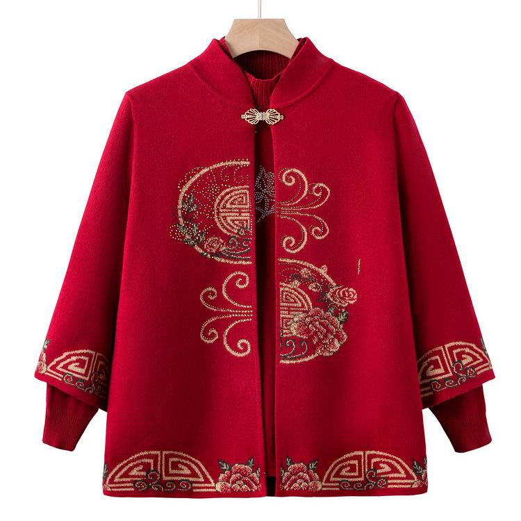 

Пожилой Осенний Свитер Комплект из двух предметов Женский Мама Праздничный Свитер Костюм Среднего и Пожилого возраста Бабушка Осенне-зимнее Пальто 3XL