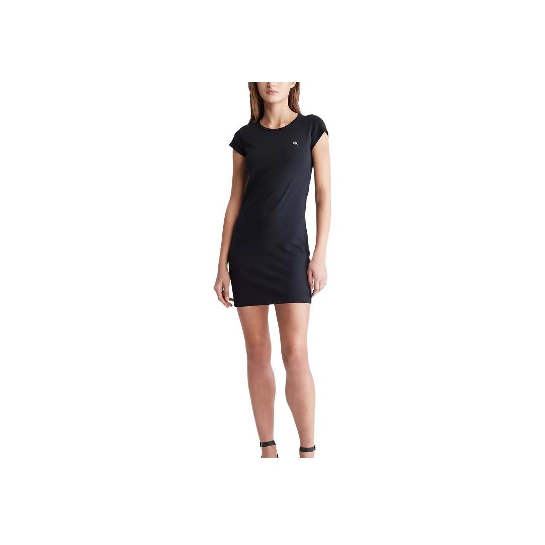 

Calvin Klein Простое удобное платье с круглым вырезом и коротким рукавом с буквенным принтом, женские платья, черное 40WP334-001 S