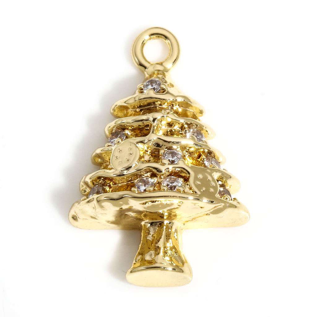 1 Piece Copper Christmas Charms Gold Color Metal Pendants Rhinestone Snowflake Sock Deer Christmas Tree For DIY Jewelry Making