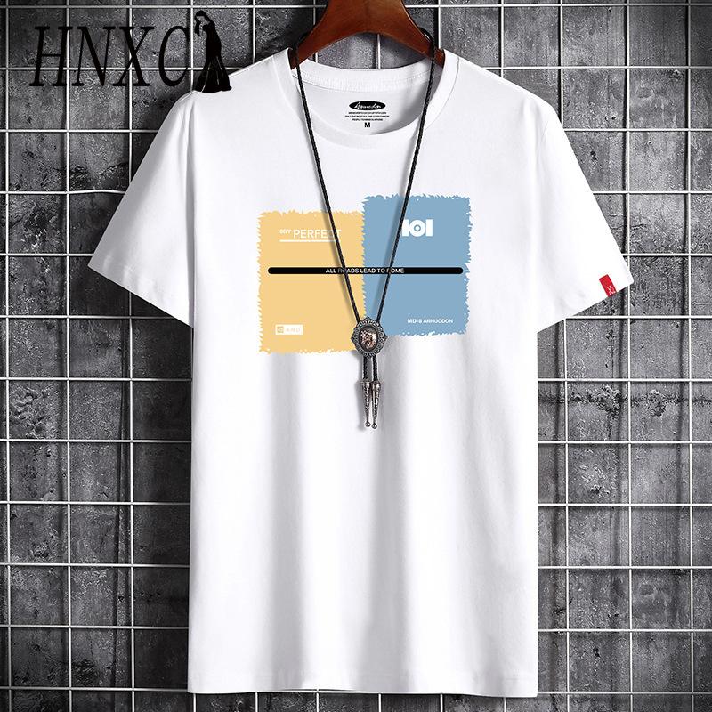 HNXC Kortermet t-skjorte i bomull for menn mote løs halvermet skjorte med trykt medfølende skjorte