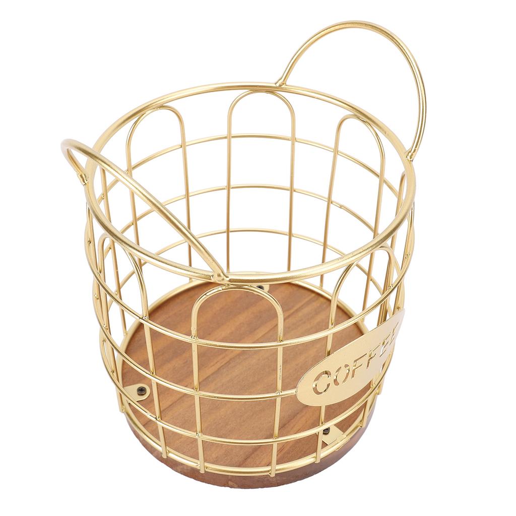 Coffee Pod Holder Iron Wire Weighte Wooden Base Coffee Capsule Storage Basket for Kitchen