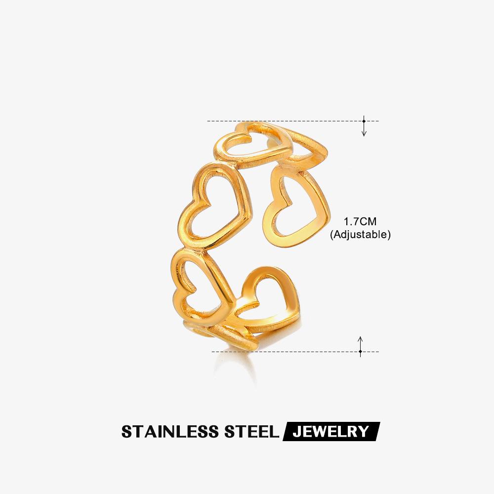 Stainless Steel Geometric Heart Leaves Ring For Women Personality Trendy Open Finger Ring Jewelry All Match