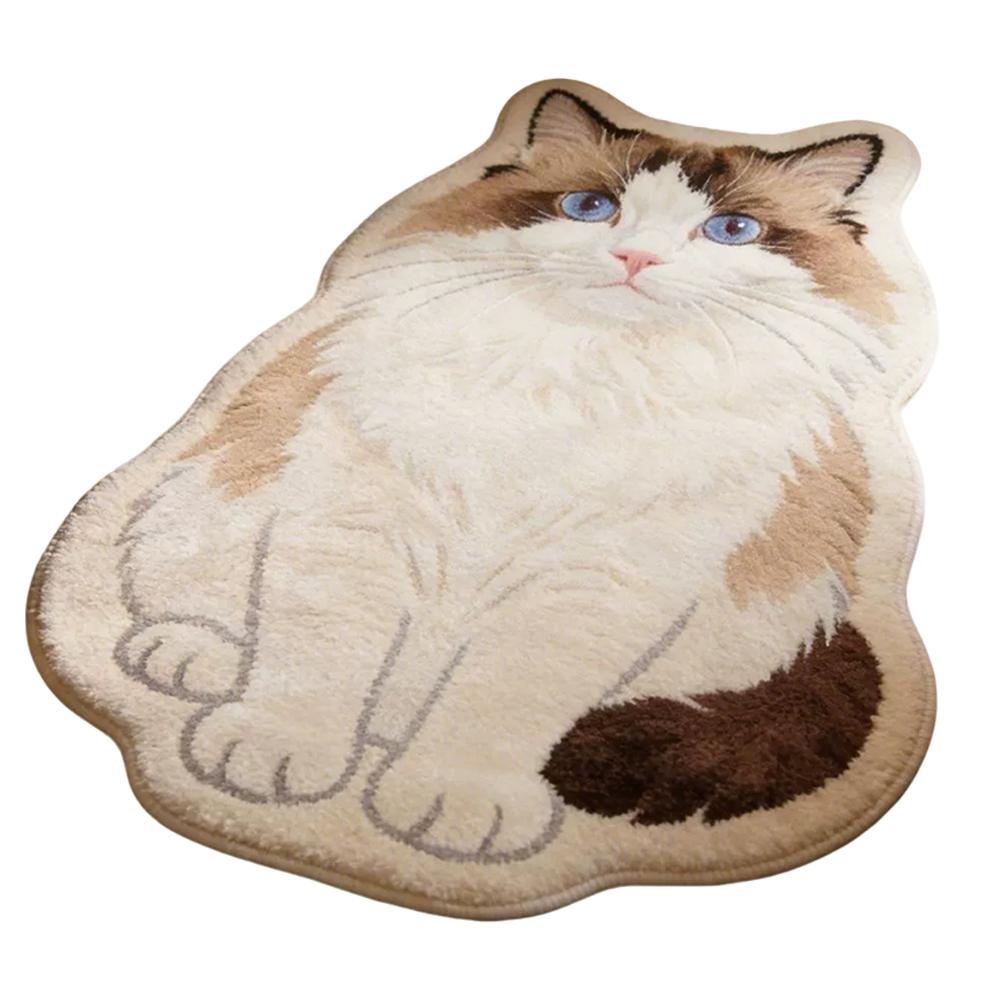 Cute Cat Shaped Irregular Rug, Soft Plush Polyester Floor Mat, Non Slip Decorative Bedroom Bedside Carpet for Cat Lovers Home